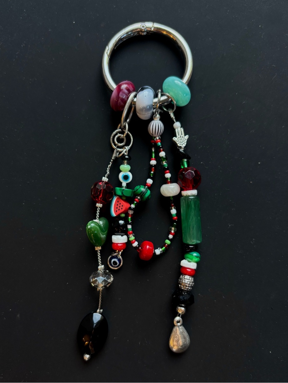 Beaded Tassel Keychain Charm - Green & Red